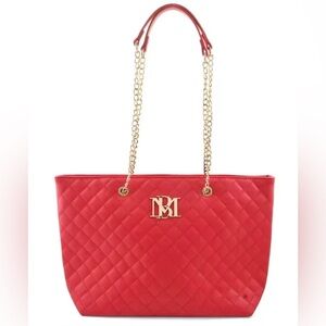NWT Badgley Mischka Red Quilted Pattern Tote Bag